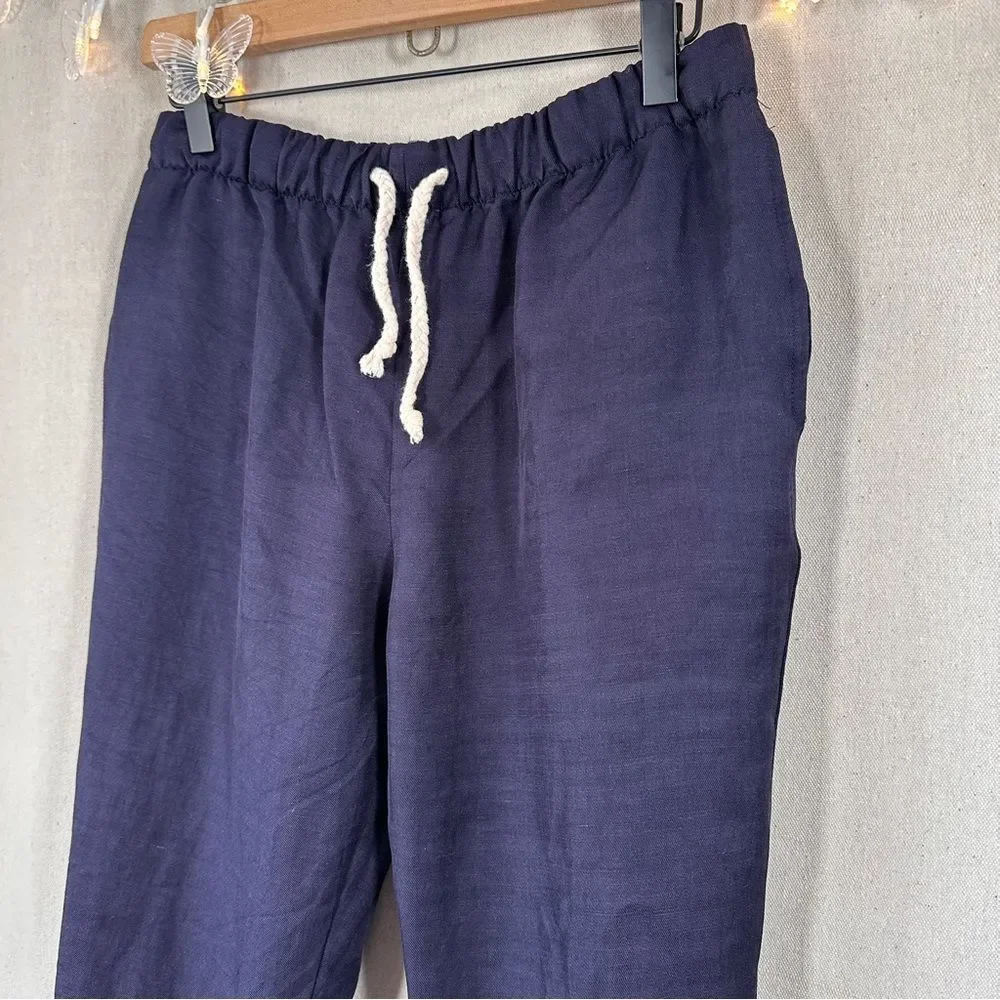 Zara Pull On Slouchy Nautical‎ Linen Blend Pants S
